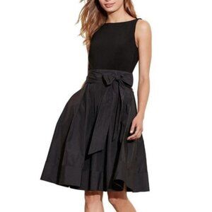 RALPH LAUREN BLACK SLEEVELESS JERSEY TAFFETA FRONT TIE BOW COCKTAIL DRESS 6
